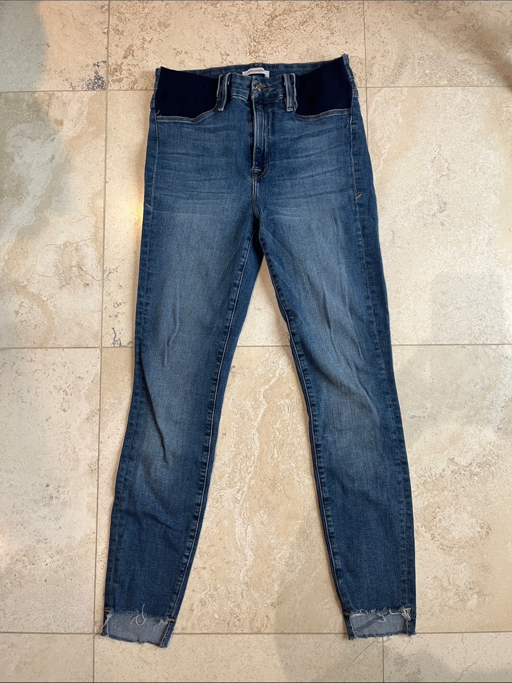 Good American Skinny Distressed Maternity Jeans with Stretch Panel Sz 28